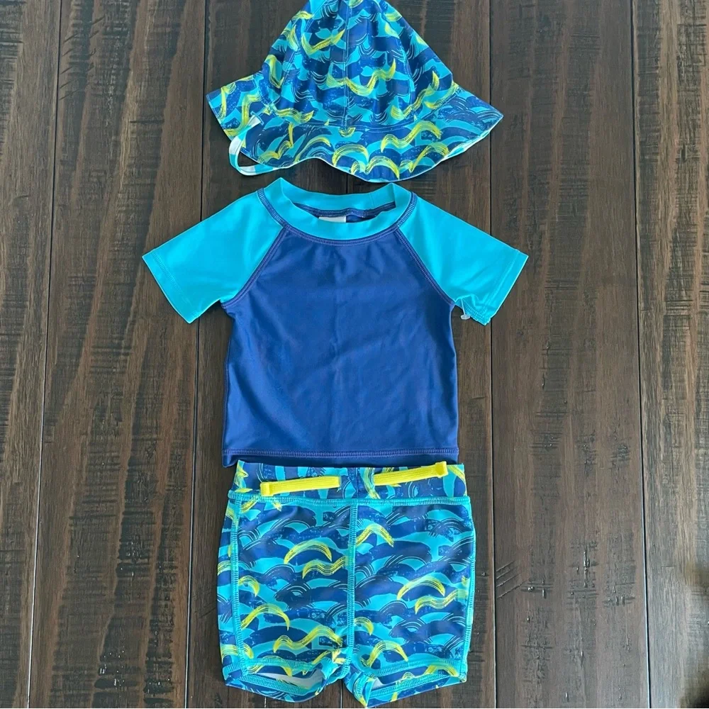 Nordstrom Baby Tucker + Tate 3 Blue Swim Set with Matching Hat NEW